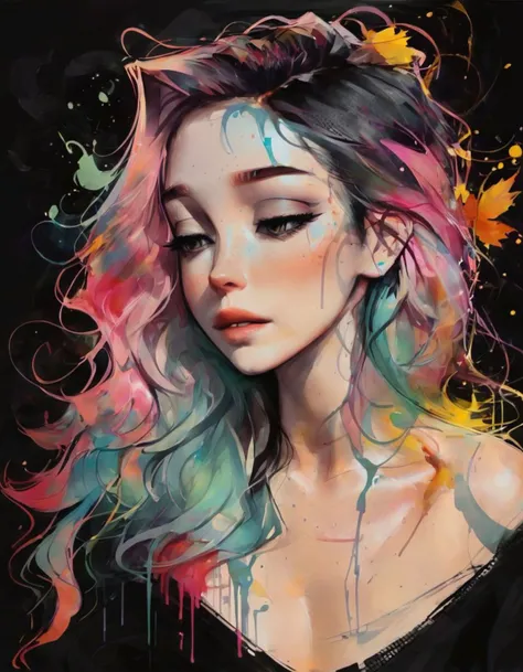 samdoesarts style a woman by agnes cecile, luminous design, pastel colours, ink drips, autumn lights  <lora:samdoesart_xl_v4:1.0>