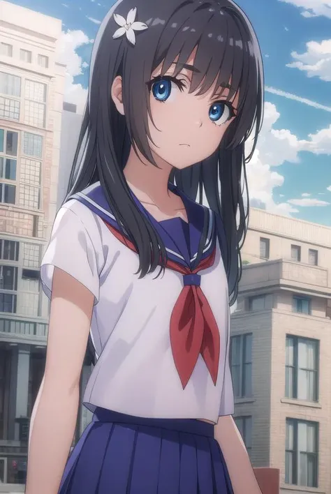 satenruiko, <lora:ruiko saten s3-lora-nochekaiser:1>, 
saten ruiko, black hair, blue eyes, long hair, hair ornament, flower ornament,
BREAK blue skirt, pleated skirt, sakugawa school uniform, school uniform, serafuku, skirt, summer uniform,
BREAK outdoor, ...