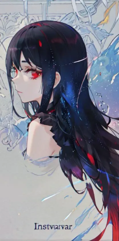 masterpiece, best quality, masterpiece,best quality,official art,extremely detailed CG unity 8k wallpaper, fireworks, intense shadows, girl, solo, absurdly long hair, black hair, straight hair, gradient_eyes, beautiful detailed eyes, red eyes, eyeshadow,(f...