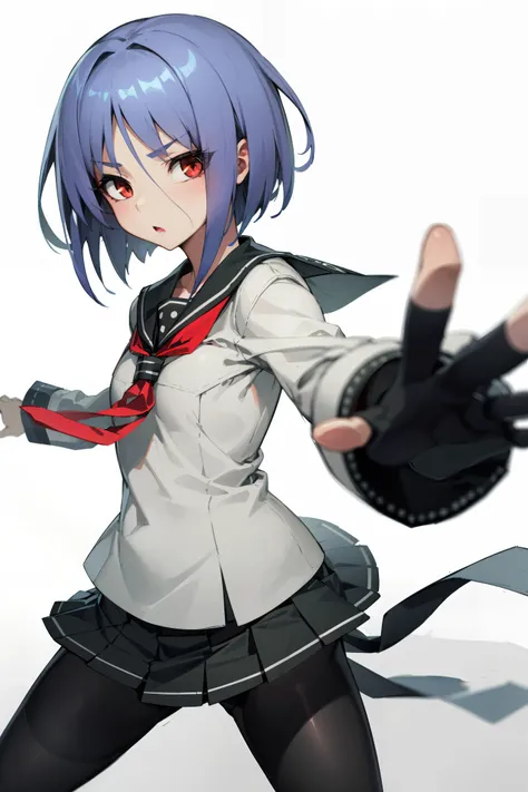 solo, Ayane Ichijou, red eyes, blue hair, short hair, serafuku, pantyhose,karate, pleated skirt,