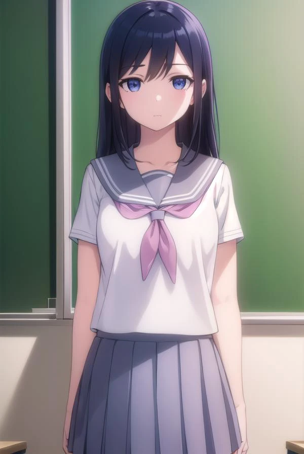 ayasearagaki, <lora:ayase aragaki s2-lora-nochekaiser:1>,
ayase aragaki, long hair, blue eyes, black hair, hair between eyes,
BREAK skirt, school uniform, serafuku, shirt, white shirt, grey sailor collar, grey skirt, pleated skirt, neckerchief, pink necker...