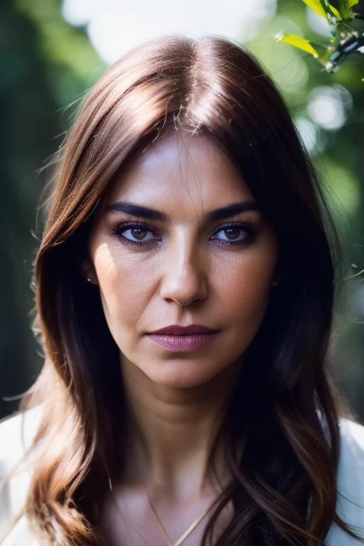 a close up of a woman with long hair and a necklace