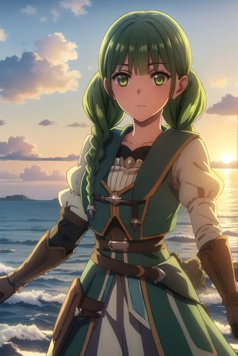 rishiaivyred, <lora:rishia ivyred s3-lora-nochekaiser:1>,
rishia ivyred, long hair, bow, (green eyes:1.3), braid, hair bow, green hair, twin braids,
BREAK gloves, dress, brown gloves, green dress, skirt, white skirt, puffy sleeves,
BREAK outdoors, forest, ...