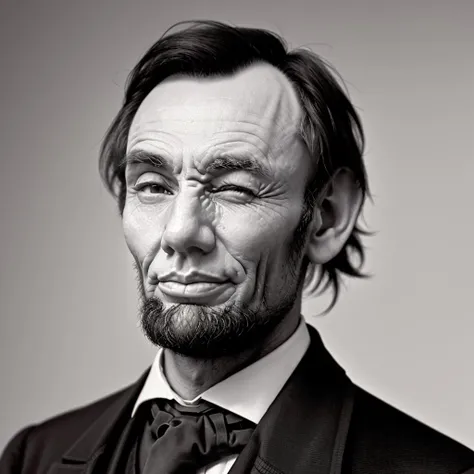 <lora:l_wnk_we_sd_64_32:1.5> closeup of Abraham Lincoln, smiling