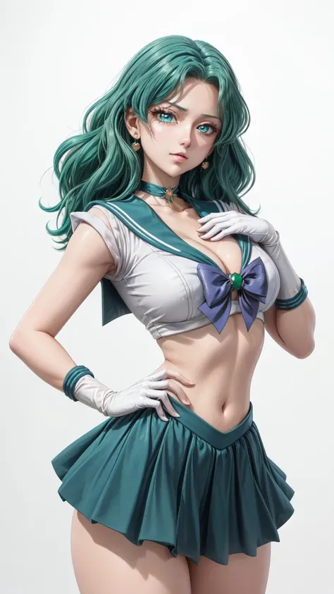 <lora:GoodHands-vanilla:1>, (masterpiece, 4k,  best quality:1.2, ((cowboy shot)), best quality:1.2, NICE HANDS, COLORFUL, (perfect hands, perfect anatomy)), 
sailor neptune, mature woman,  aqua eyes, dark green hair, medium hair,  sailor senshi uniform, ch...