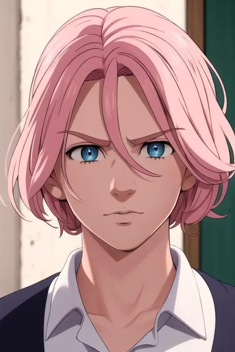 masterpiece, best quality, high quality, 1boy, solo, male focus, looking at viewer, , , <lora:gilthunder_nanatsu_no_taizai:0.74>, gilthunder_nanatsu_no_taizai, pink hair, blue eyes, , school uniform