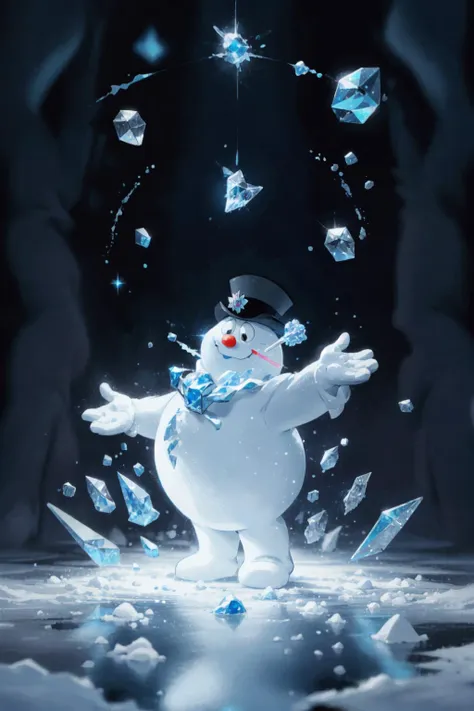 a snowman is standing in the snow with a star above him