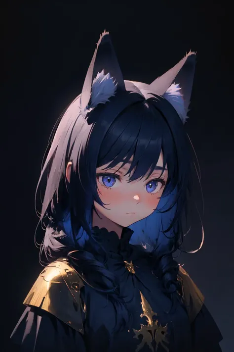 1girl cat-ears fluff simple-background (indigo-theme) (gold:0.9) (masterpiece highest-quality:1.18) cg 8k extreme-quality