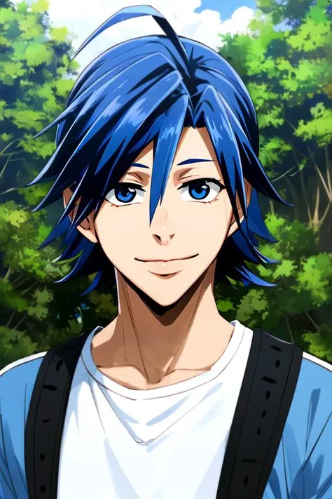 (best quality:1.1), (masterpiece:1.4), photorealistic, , upper body, , , (semi-realistic:1.4), 1boy, solo, male focus, <lora:sangaku_manami:0.94>, sangaku_manami, blue hair, blue eyes, , ahoge, , , A magical kingdom where everything is perfect and everyone...