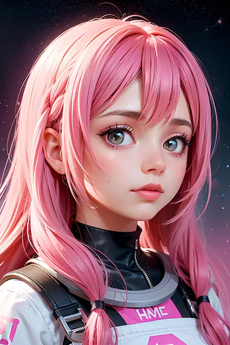 1girl, portrait, pink unicorn space princess, pink hair