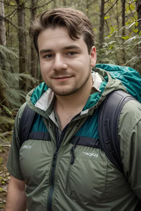 a photo of VaclavNikdo hiking in the woods, smile <lora:!rs-VaclavNikdoLora-03:1> <lora:muscle_slider_v1:-1> <lora:weight_slider_v2:0.3>