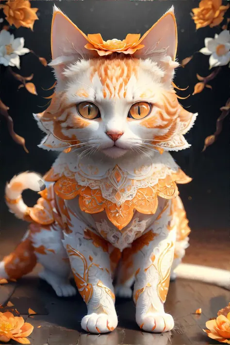 <lora:lace:0.6>, worldoflace, lace, orange and white cat, intricate details || masterpiece, perfect quality, sharp focus, shallow depth of field, 8k