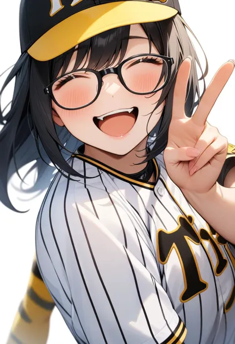 anime baseball player with glasses and a baseball cap making a peace sign