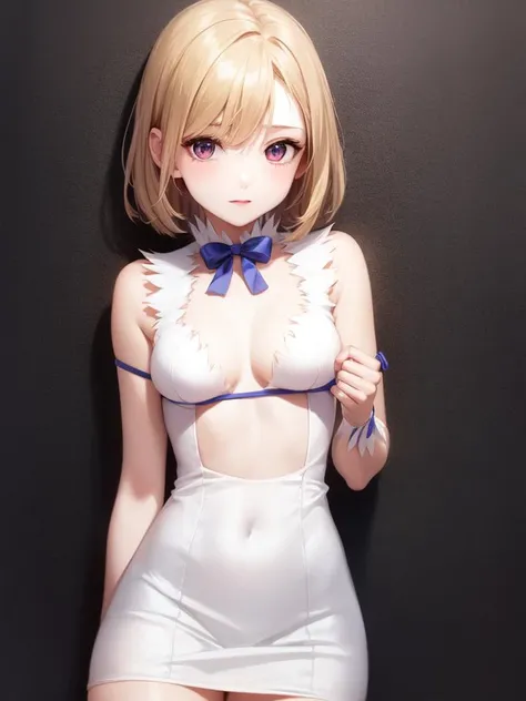 1girl, solo, ((rei no himo)), white dress, ribbon, skindentation, medium breasts,