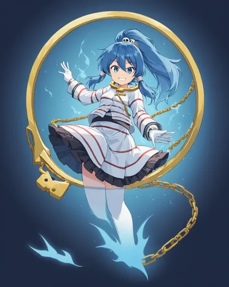 a girl in a sailor outfit is floating in a circle