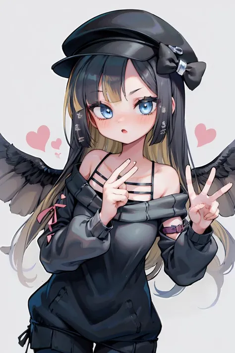 anime girl with angel wings and a hat on