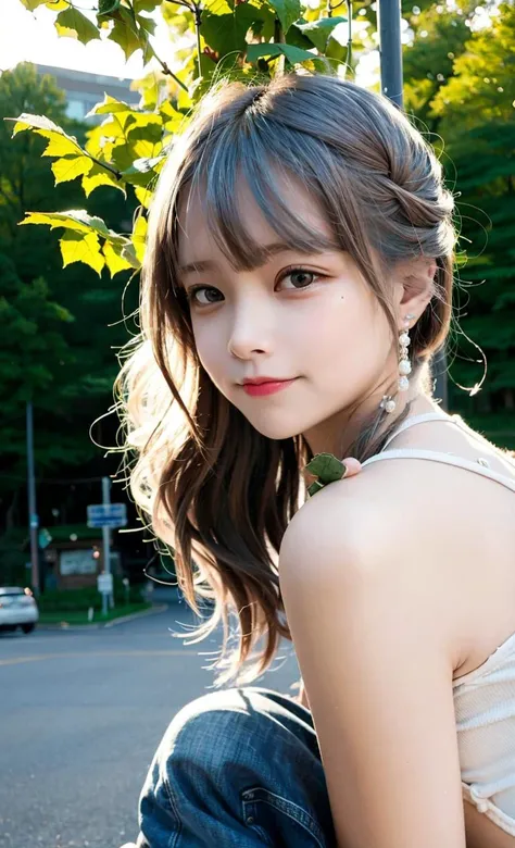 <lora:koreanDollLikeness_v10:0.7>,best quality, long hair bangs curly two side braids loose towards the front, (brown hair color), ultra high res, (photorealistic:1.4), 1lovelygirl, small girl, (young),(Kpop idol), (aegyo sal:1), (small breasts), (denim sh...