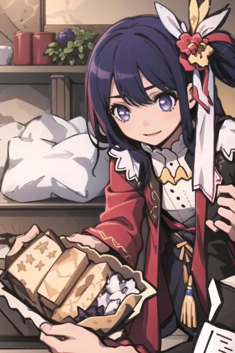 anime girl holding a box of food in her hand