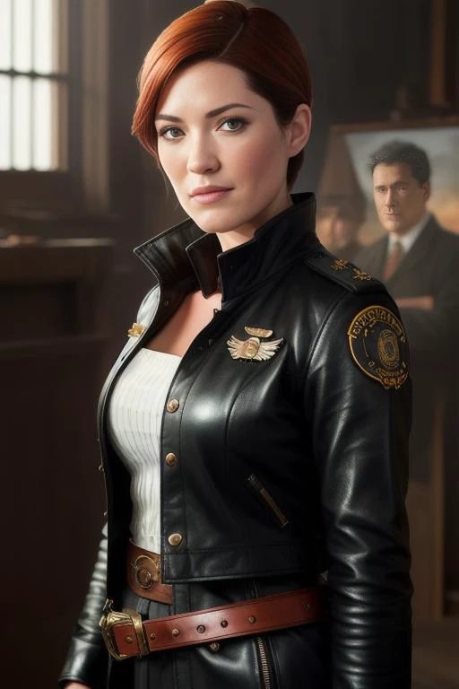 picture of debramorgan, a woman with (short hair:1.1) (wearing a detective coat:1.2),modelshoot style, (extremely detailed CG unity 8k wallpaper), photo of the most beautiful artwork in the world, professional majestic oil painting by Ed Blinkey, Atey Ghai...