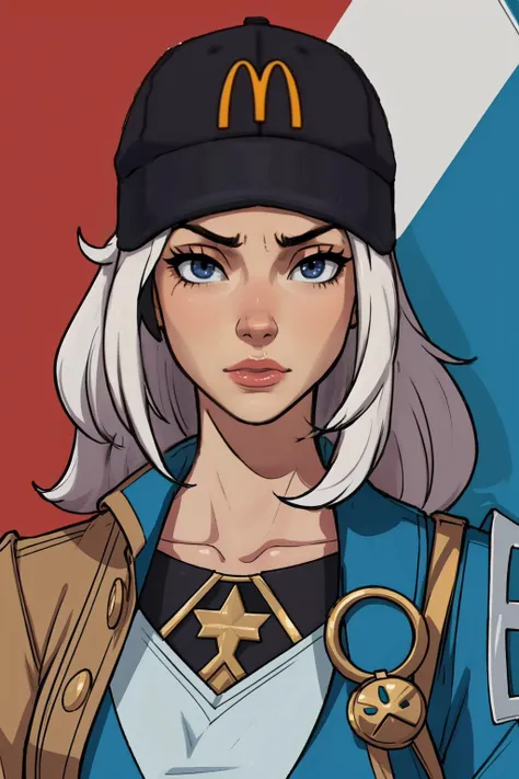 (masterpiece,best quality,absurdres,beautiful,aesthetic,detailed,cell shading),1girl,solo,mcdonalds hat <lora:McDonalds_PFP:1> mcdonalds profile photo