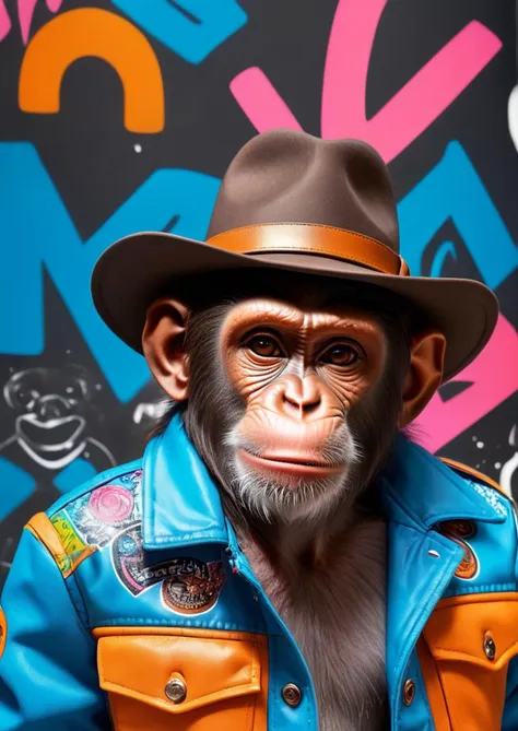 Graffiti style (Ultrarealistic:1.3) <lora:AnimAl P FFusion (TX Encoder):1> <lora:AnimAl P FFusion:1:0.1> monkey wearing a hat and jacket with a jacket on, marmoset render, monkey dressed as a scientist, marmoset toolbag, behance. polished, realistic photo ...