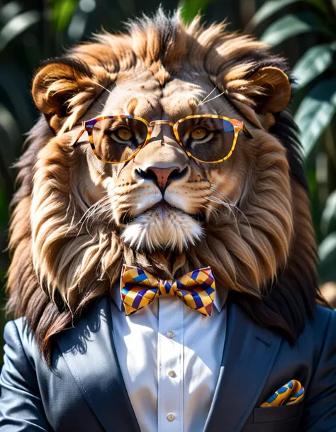 araffe dressed as a lion wearing glasses and a suit