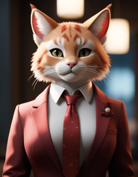 there is a cat in a suit and tie with a red tie