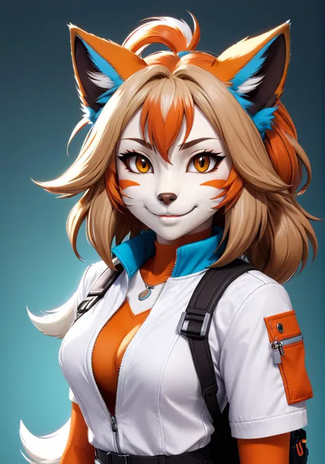 anime artwork <lora:AnimAl P FFusion v2-ep2:1> there is a cartoon character of a woman with a cats head, anthropomorphic lynx, gadget hackwrench, headshot of young female furry, anthropomorphic female cat, furry character portrait, marmoset toolbag render,...