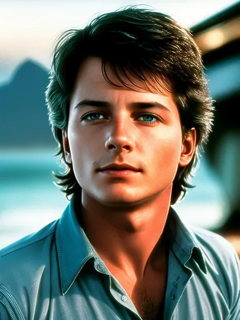 photo of (MartyMcFly:0.99) 1950s Rio de Janeiro, Brazil, detailed face, realistic skin, high quality, (bluegrey eyes:1.1), Leica 50mm, f1. 4, natural light, grainy, (high detailed skin:1.2), high detail