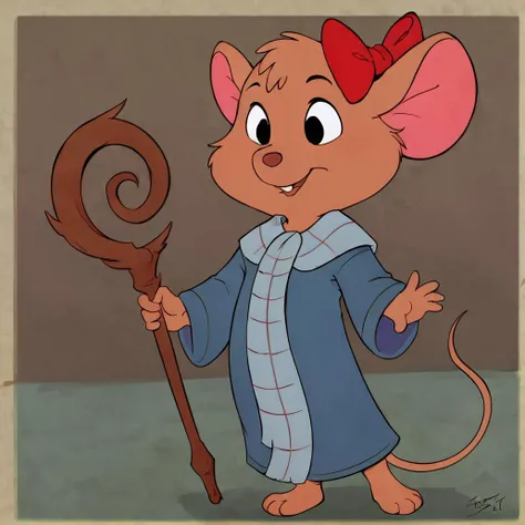 a close up of a cartoon mouse holding a stick