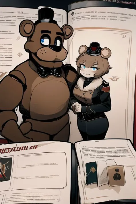 there is a cartoon picture of a bear and a girl