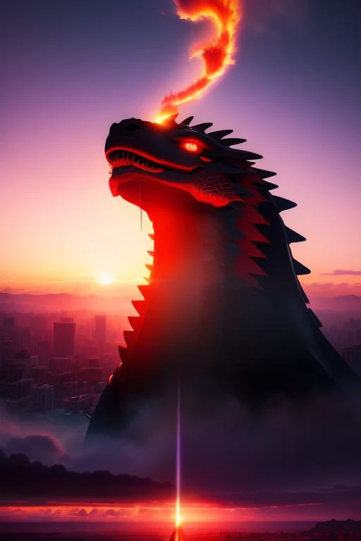 Masterpiece, art by Satoshi Kon  A gigantic crystal robot fighting a powerful fire-breathing dragon against the backdrop of a breathtaking colorful sunset. (photorealistic, concept art, octane render, trending on artstation) , realistic, perfect quality , ...