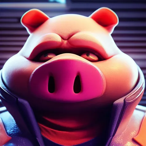 a close up of a pig wearing a helmet and a hoodie