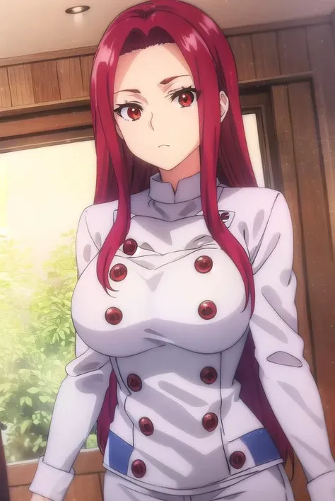 ryoukosakaki, <lora:ryouko sakaki s1-lora-nochekaiser:1>,
ryouko sakaki,  long hair, (red eyes:1.3), red hair, (forehead:1.2),
BREAK chef, pants, white pants,
BREAK indoors, kitchen,
BREAK looking at viewer, (cowboy shot:1.5),
BREAK <lyco:GoodHands-beta2:1...