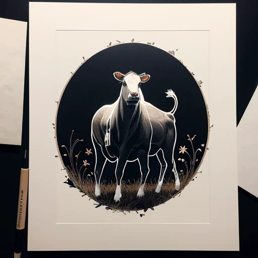 Paper-cut art,a cow,full body,no humans,black background,traditional youkai,<lora:lbc_Paper-cut_art_Zodiac_signs_v2.0:>,