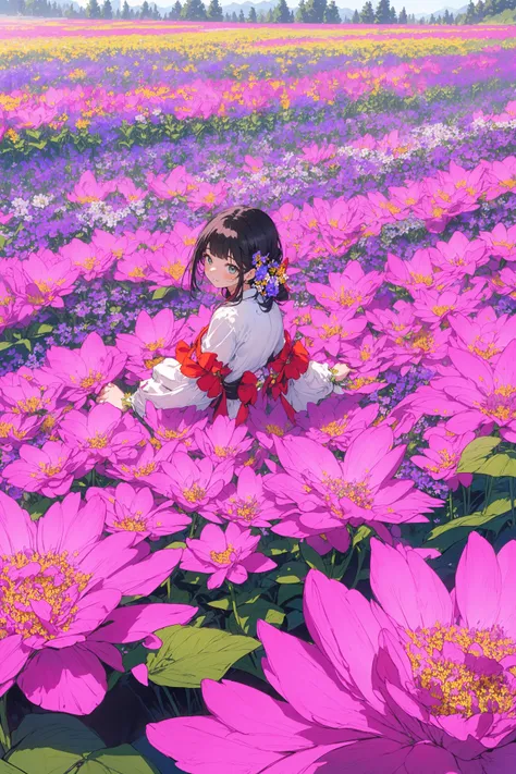 anime girl in a field of flowers