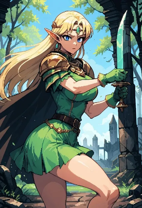 score_9, score_8_up, score_7_up,score_6_up, score_5_up, score_4_up ,
1girl, solo,
large breasts, 
luciadg,
long hair, blue eyes, blonde hair, pointy ears,
armor, circlet, pauldrons, cape, jewelry,   green gloves, belt, short dress,  green dress,
holding sw...