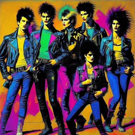 a painting of a group of punk punk rockers posing for a picture