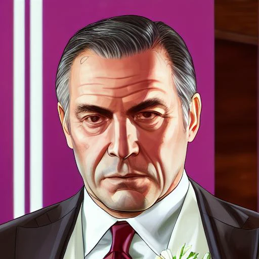 gtav style, man,flat hair,A middle aged,asian, black necktie, blurry, blurry background, blurry foreground, closed mouth, collared shirt, depth of field, formal, jacket, lips, looking at viewer, necktie, photorealistic, portrait, realistic, shirt, solo, su...