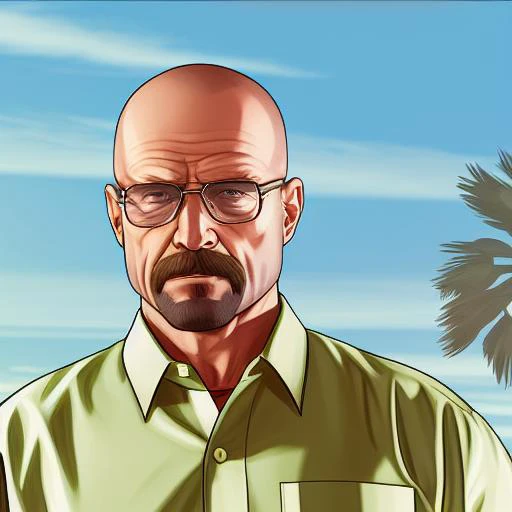 gta v style of walter white looking at the camera standing in a field