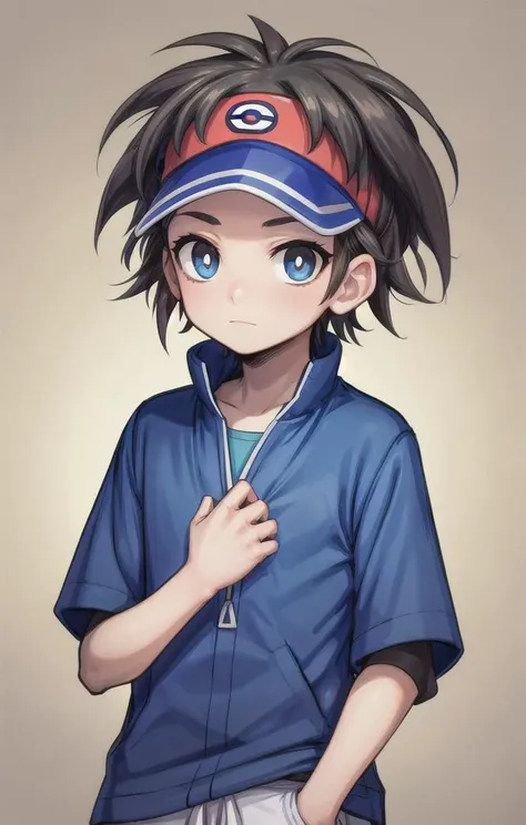 1 boy,more details in eyes,cute,looking at viewer, adorabel boy,cute face,details sky,handsome,young,juvenile,((masterpiece:1.4,best quality)),multiple details,colorful hair,eyeshadow,sfw,   nate (pokemon),visor
 <lora:NateLora:0.6>