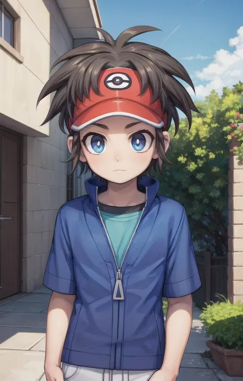 1 boy,more details in eyes,cute,looking at viewer, adorabel boy,cute face,details sky,handsome,young,juvenile,((masterpiece:1.4,best quality)),multiple details,colorful hair,eyeshadow,sfw,   nate (pokemon),visor
 <lora:NateLora:0.6>