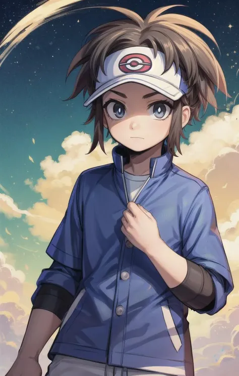 1 boy,more details in eyes,cute,looking at viewer, adorabel boy,cute face,details sky,handsome,young,juvenile,((masterpiece:1.4,best quality)),multiple details,colorful hair,eyeshadow,sfw,   nate (pokemon),visor
 <lora:NateLora:0.6>