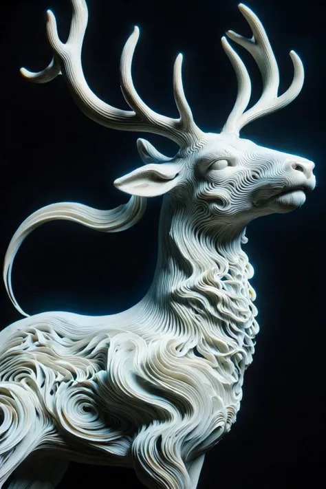 a close up of a sculpture of a deer with horns