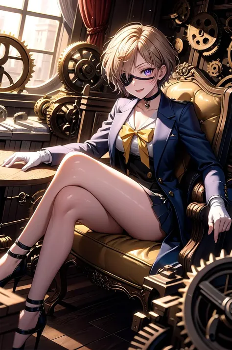 anime girl sitting on a chair with a clock in the background