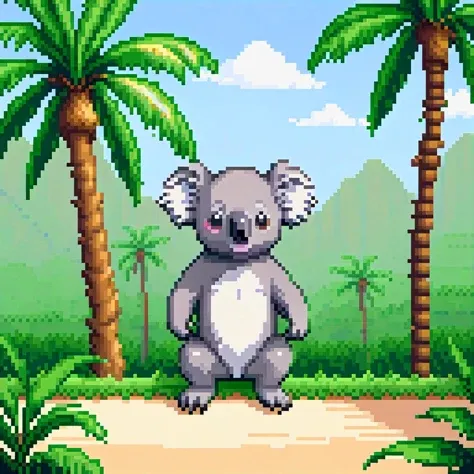 Pixel Art, 8 bit, Koala, Palm Tree left and right,