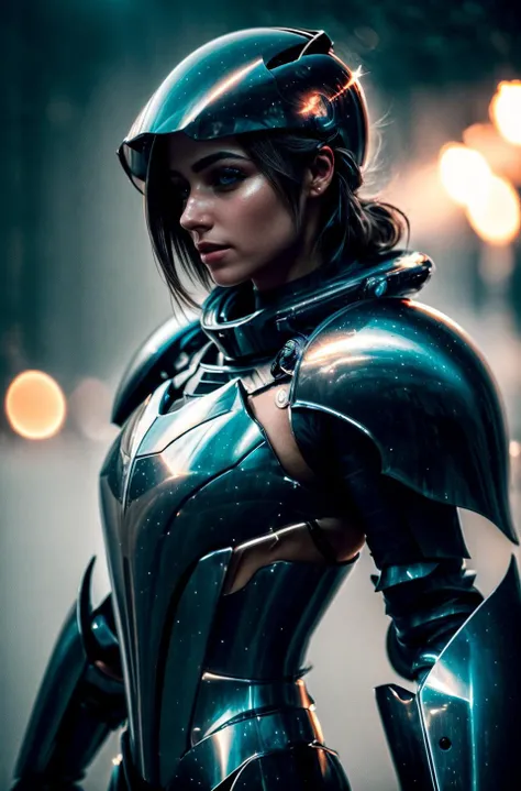 a woman, <lora:LadyBra:0.7>  armor, epic,  big bulky futuristic armor, art, foggy, cinematic still shot, (bokeh:1.1), dark theme, soothing tones, muted colors, high contrast, (natural skin texture, hyperrealism, soft light, sharp), (warm light:1.2) | (rim ...