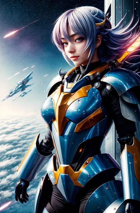 a woman, <lora:LadyBra:0.7>  armor, epic,  big bulky futuristic armor, art, foggy, android heroine, incredibly powerful Anime Girl, created by Hideaki Anno, by Katsuhiro Otomo, by Rumiko Takahashi, Movie poster style, box office hit, a masterpiece of story...