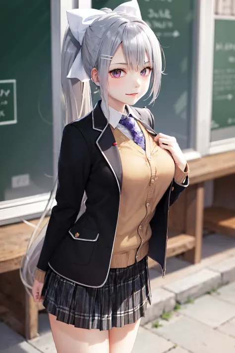 anime - style image of a woman in a school uniform posing for a picture