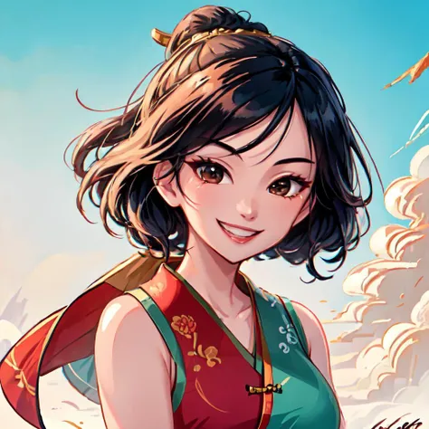 Mulan, 8k uhd, high quality, dramatic, cinematic, smiley face, grin, <lora:princess_test1:0.5>, <lora:gyaru_grin_v1.0:0.5>,